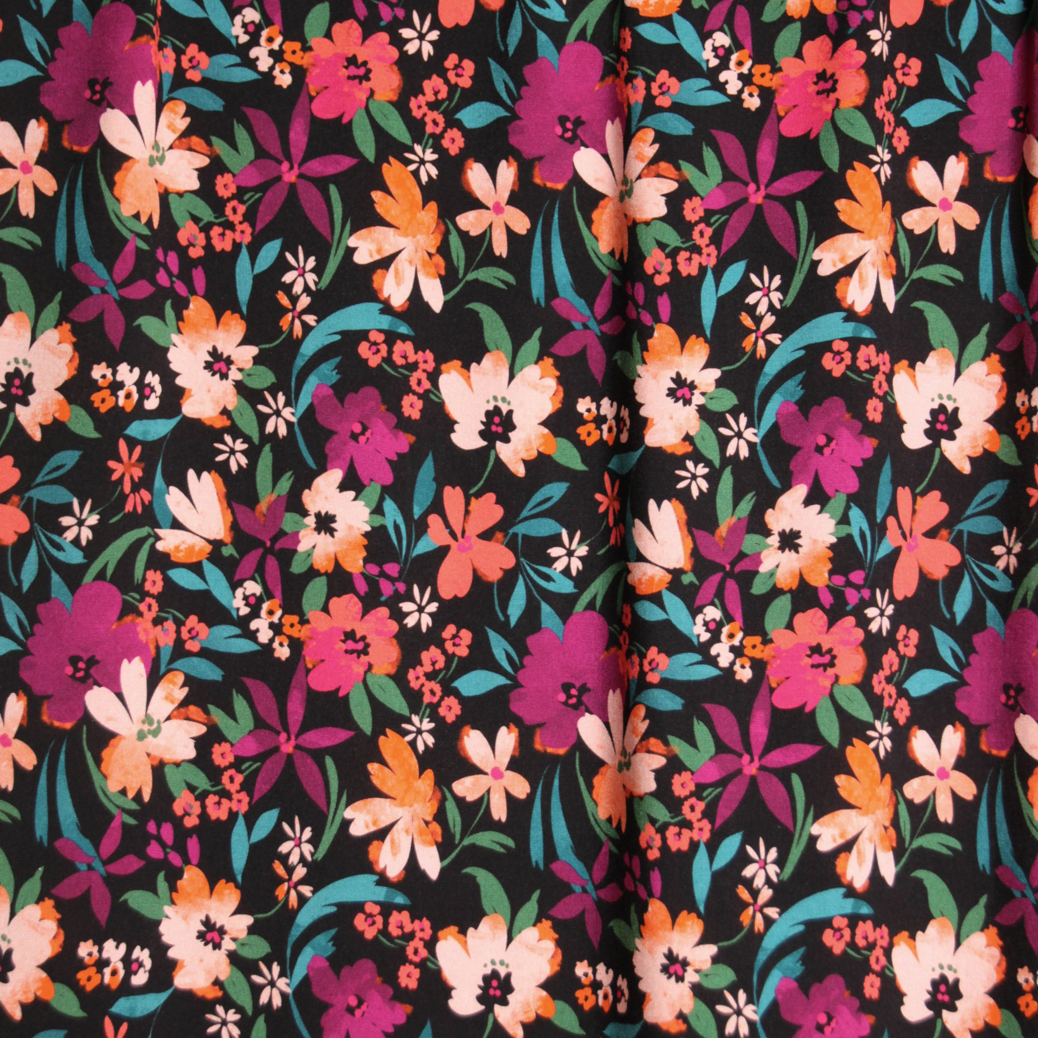 Viscose zwart small flower print - Atelier Jupe